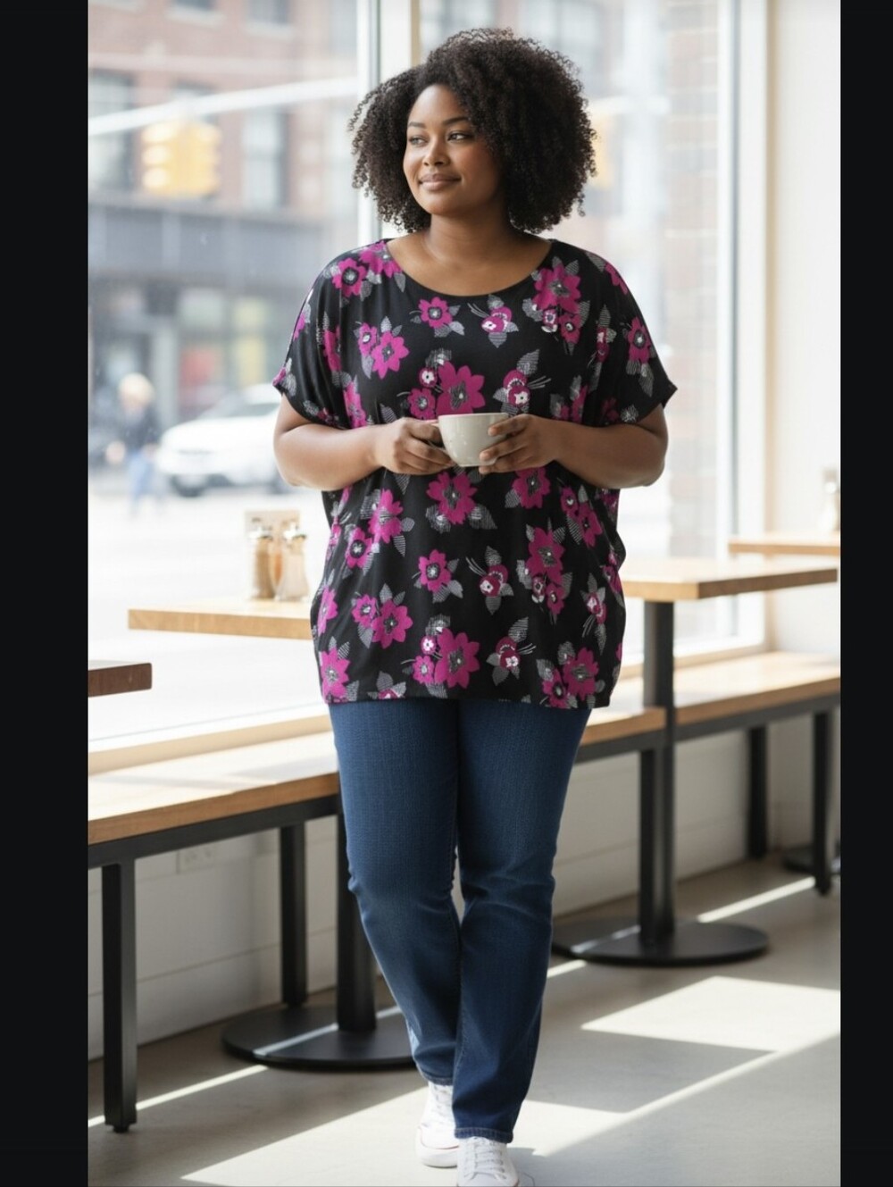 Lauren Ralph Lauren Plus Size Black Floral Scoop Neck Top